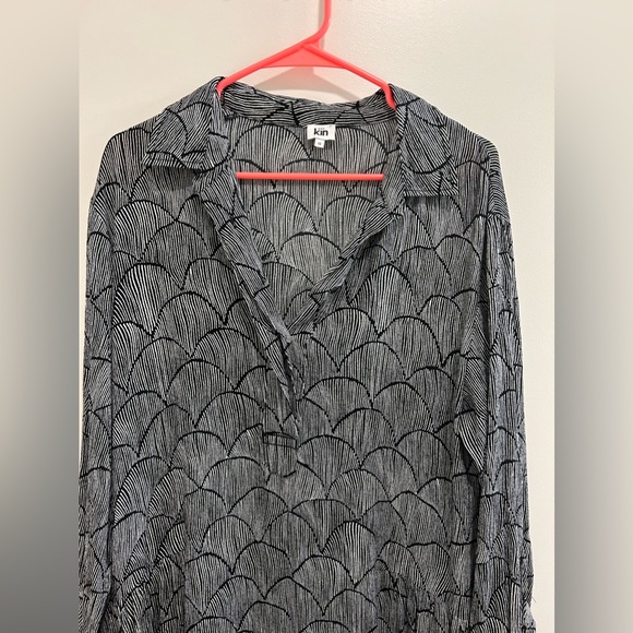 KIN by John Lewis Half Placket Dress Sz 12 Rishiri black white Viscose - Picture 4 of 11